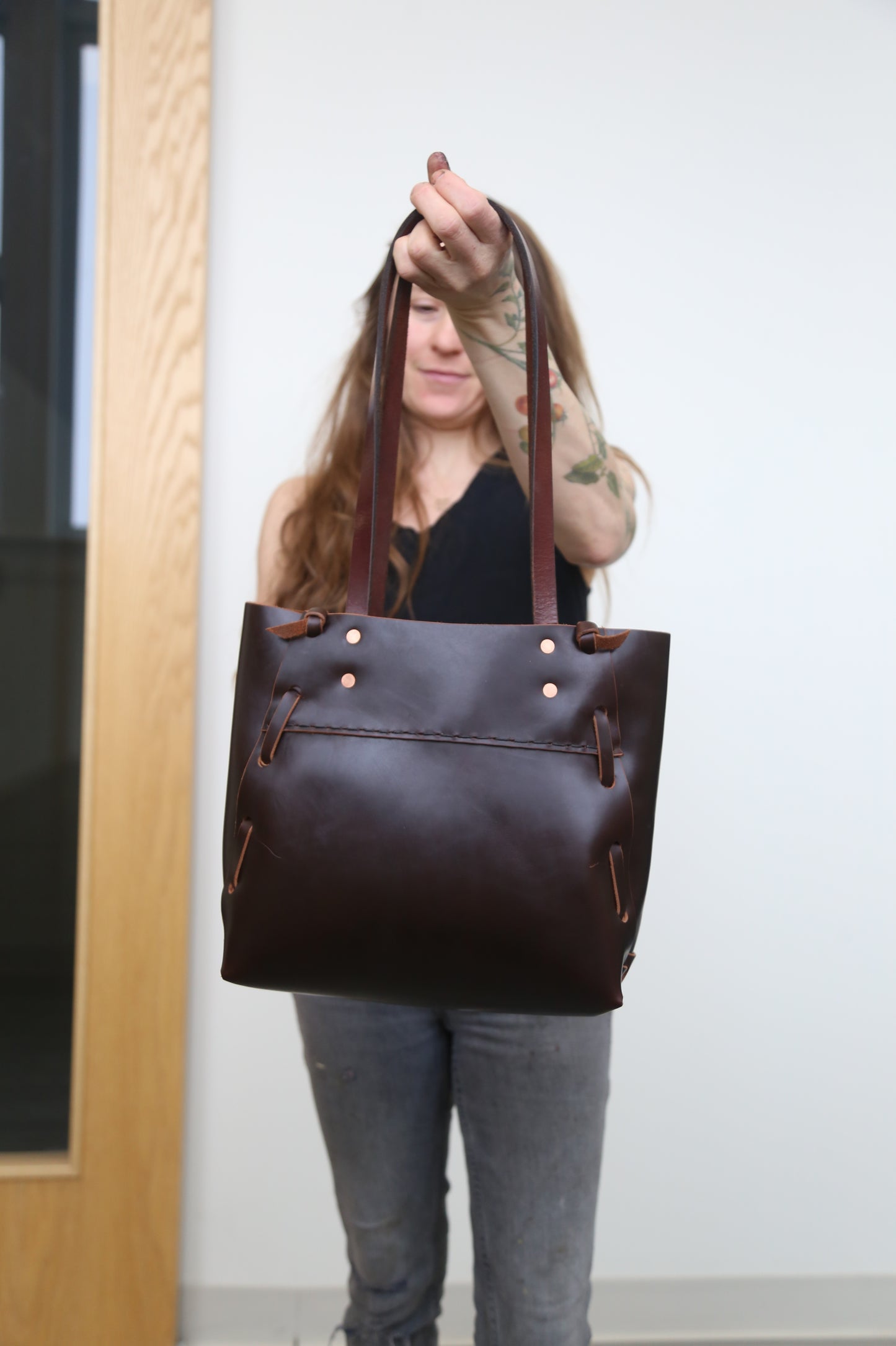 Brown Stitched Woven Tote