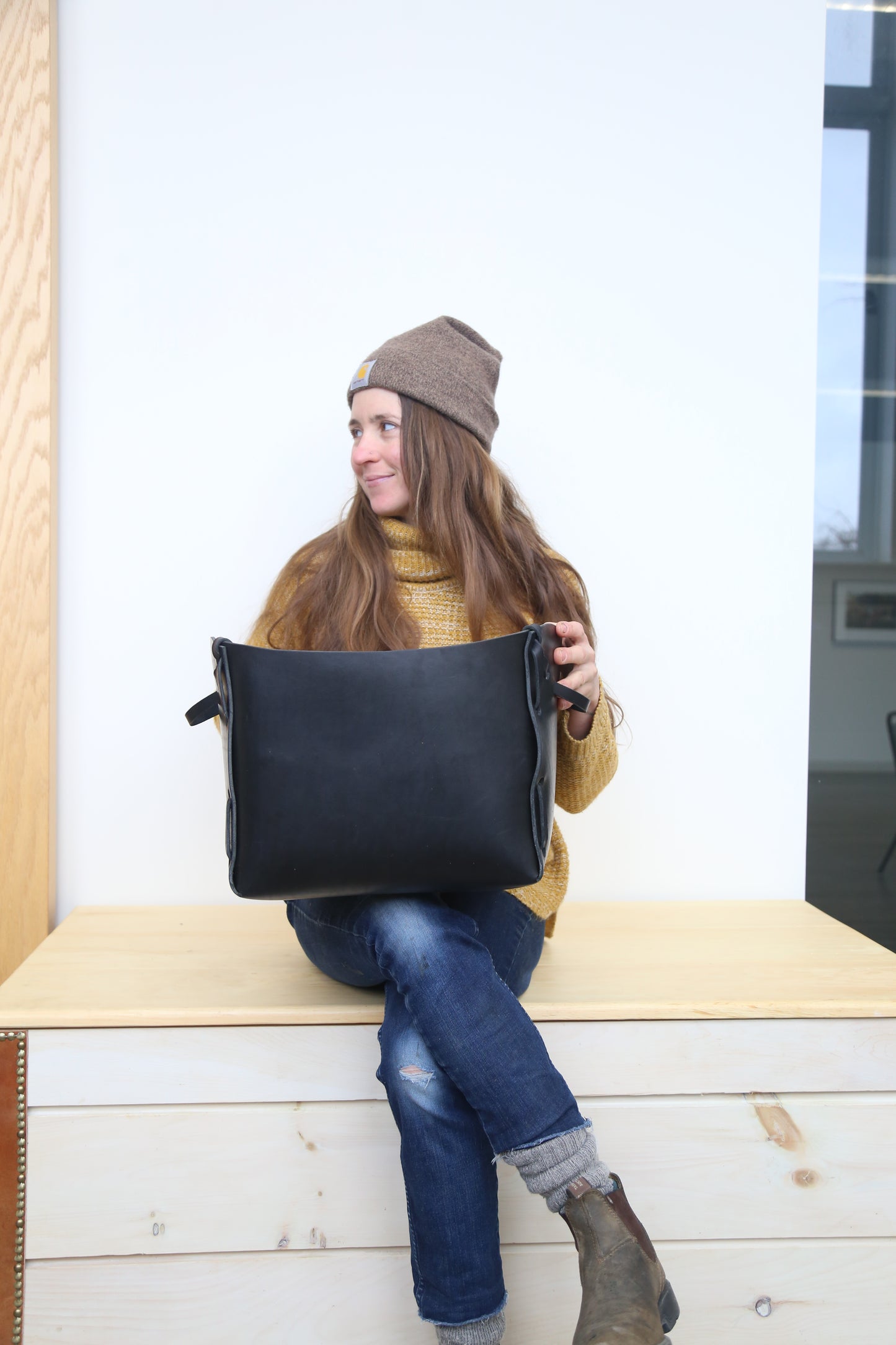 Large leather basket