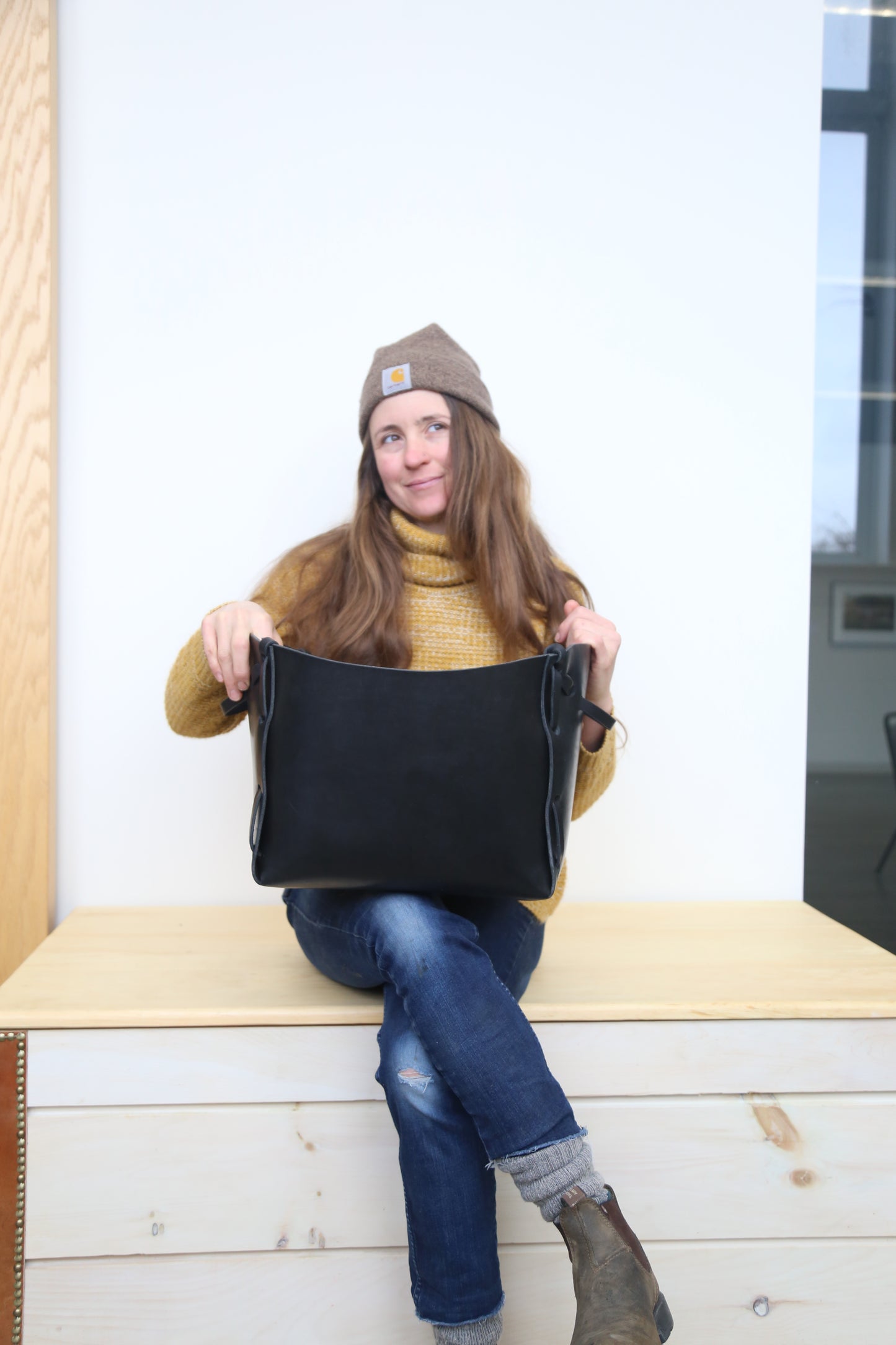 Large leather basket